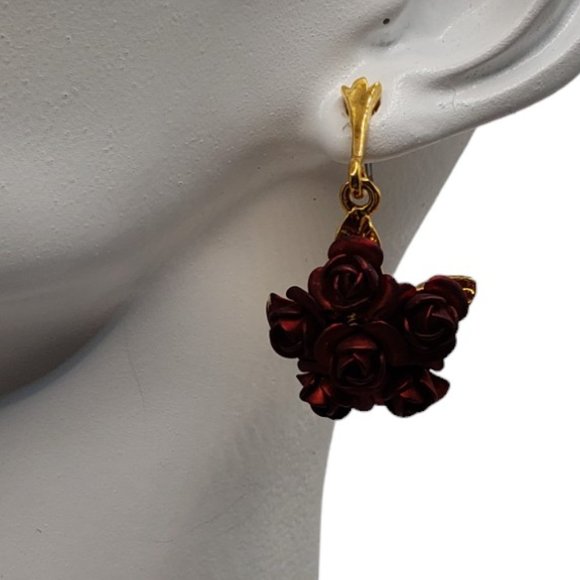 NIB Danbury Mint A Dozen Roses 24K Gold Plated Earrings - Picture 6 of 10